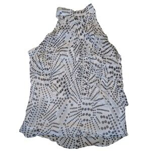 Cynthia Rowley Silk Large Halter Neck White Black Patterned Tank Top Ruffles